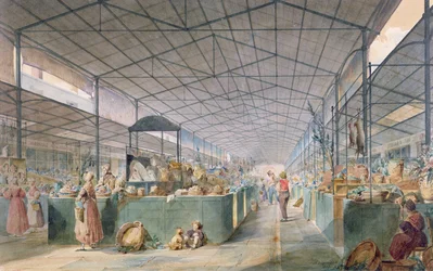Uitzicht op de pluimveemarkt in La Vallee, 1834